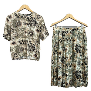 Sag Harbor Vintage 90s Matching Skirt Set Neutral Floral Boho Size Small Medium
